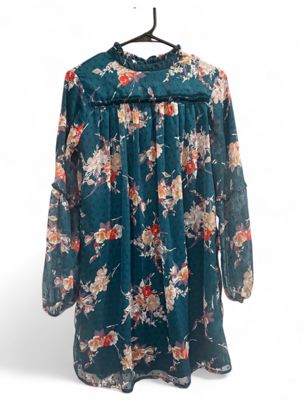 Japna Teal Floral Long Sleeve Girls Dress